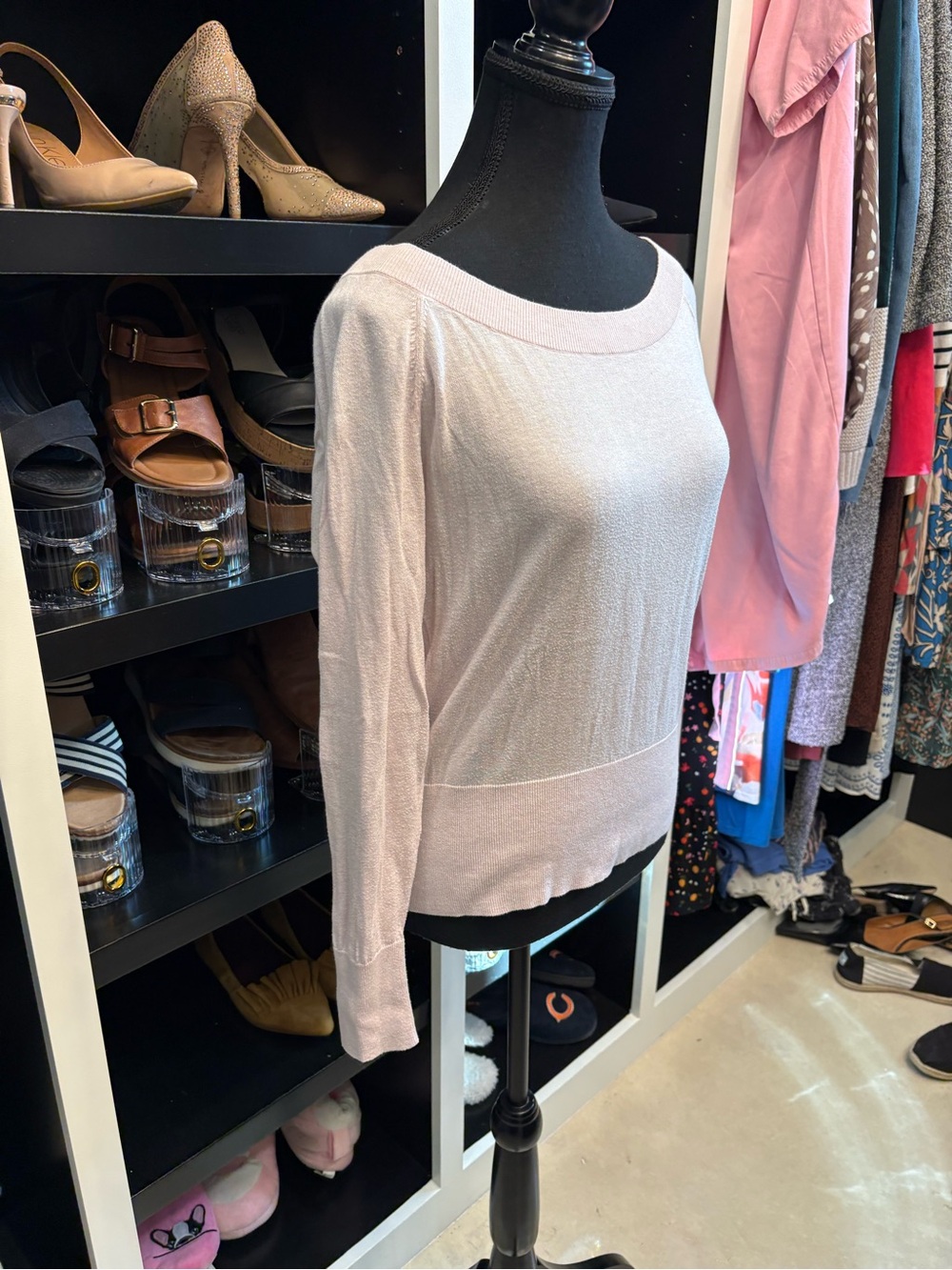 CAbi Light Pink Off-the-Shoulder Lightweight Sweater - Picture 3 of 9